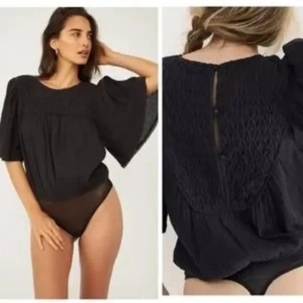 Free People Perfect Catch Black Thong Bodysuit - Picture 1 of 8